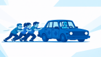 Pushing a stalled car being driven by a robot